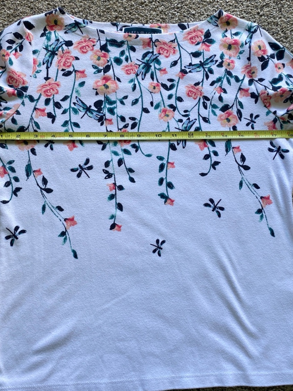Karen Scott White Short-Sleeve Tee with Pink Rose & Green Vine Print - Picture 4 of 6